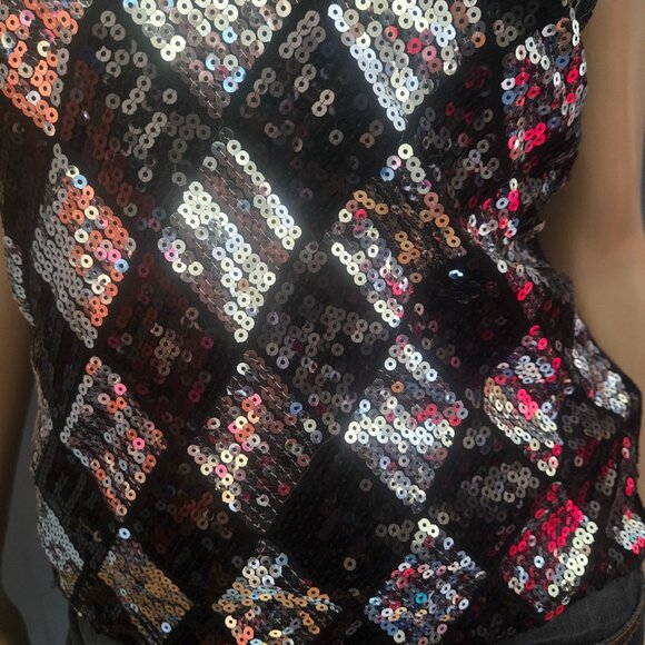 Y2K Sequin Tank Top With bow Size M Black Silver Diamond Pattern Mcbling 2000s - Picture 4 of 12